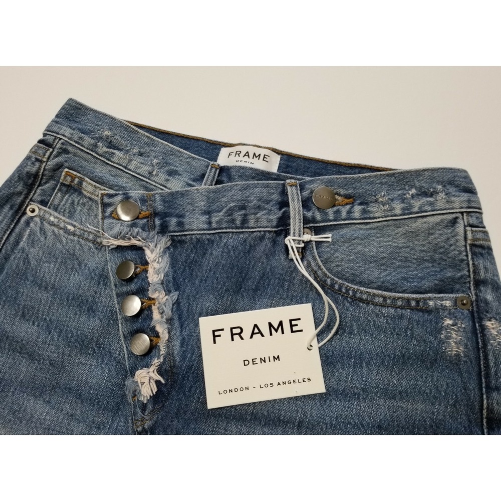 FRAME Ophelia Exposed Button Asymmetric Overlap Denim Mini Skirt 24 - Picture 11 of 13
